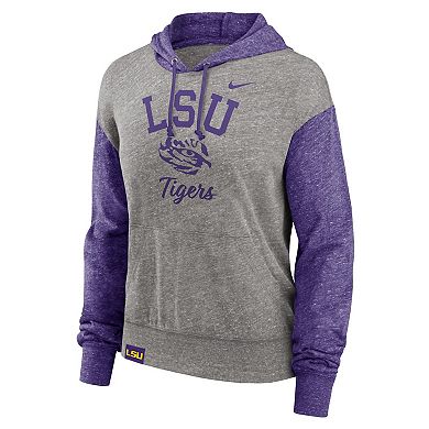 Women's Nike Heather Gray/Purple LSU Tigers Blitz Color Block Legacy Pullover Hoodie