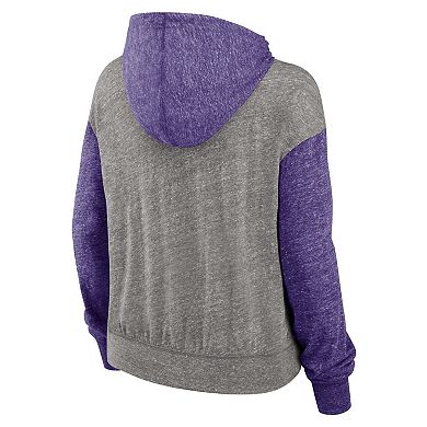 Women's Nike Heather Gray/Purple LSU Tigers Blitz Color Block Legacy Pullover Hoodie