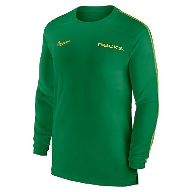 Men's Nike Green Oregon Ducks 2024 Sideline Coach UV Performance Long Sleeve T-Shirt