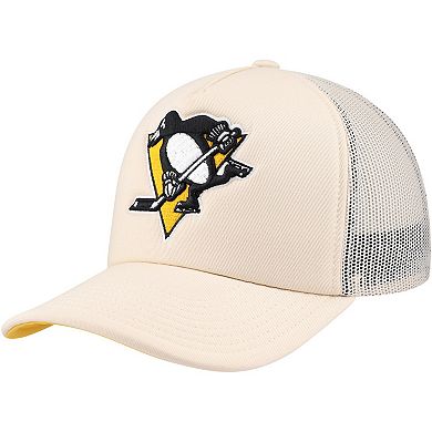 Men's Mitchell & Ness Cream Pittsburgh Penguins Foam Front Trucker Adjustable Hat