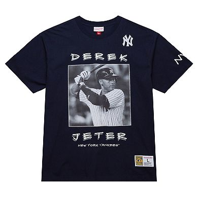 Men's Mitchell & Ness Derek Jeter Navy New York Yankees Cooperstown Collection Heavyweight Premium Player Vintage Logo T-Shirt