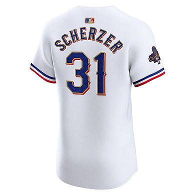 Men's Nike Max Scherzer White Texas Rangers 2024 Gold Collection Elite Player Jersey