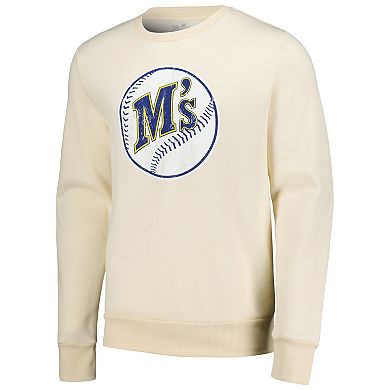 Men's Majestic Threads Oatmeal Seattle Mariners Fleece Pullover Sweatshirt