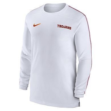 Men's Nike White USC Trojans 2024 Sideline Coach UV Performance Long Sleeve T-Shirt