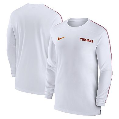 Men's Nike White USC Trojans 2024 Sideline Coach UV Performance Long Sleeve T-Shirt