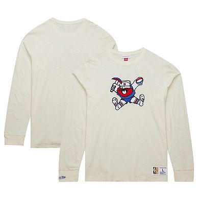 Men's Mitchell & Ness Cream Denver Nuggets Hardwood Classics Vintage Long Sleeve T-Shirt