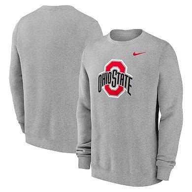 Men's Nike Heather Gray Ohio State Buckeyes Primetime Evergreen Fleece Pullover Sweatshirt