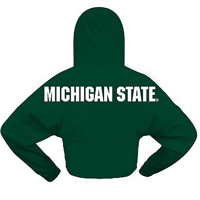 Women's Spirit Jersey Green Michigan State Spartans Oversized Cropped Pullover Hoodie
