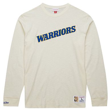 Men's Mitchell & Ness Cream Golden State Warriors Hardwood Classics Vintage Long Sleeve T-Shirt