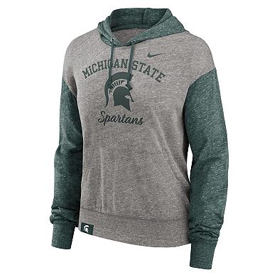 Women's Nike Heather Gray/Green Michigan State Spartans Blitz Color Block Legacy Pullover Hoodie