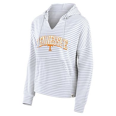 Women's Fanatics Branded White/Gray Tennessee Volunteers Arch Logo Striped Notch Neck Pullover Hoodie