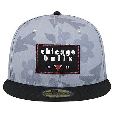 Men's New Era Gray Chicago Bulls Palm Fronds 2-Tone 59FIFTY Fitted Hat