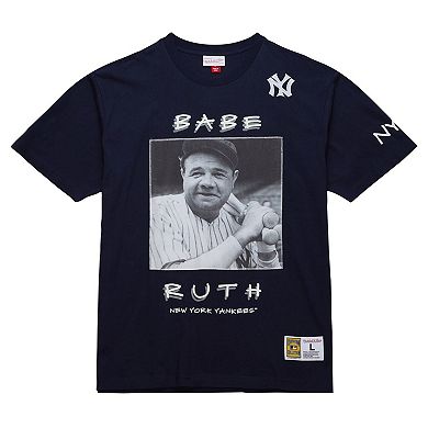 Men's Mitchell & Ness Babe Ruth Navy New York Yankees Cooperstown Collection Heavyweight Premium Player Vintage Logo T-Shirt