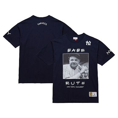 Men's Mitchell & Ness Babe Ruth Navy New York Yankees Cooperstown Collection Heavyweight Premium Player Vintage Logo T-Shirt