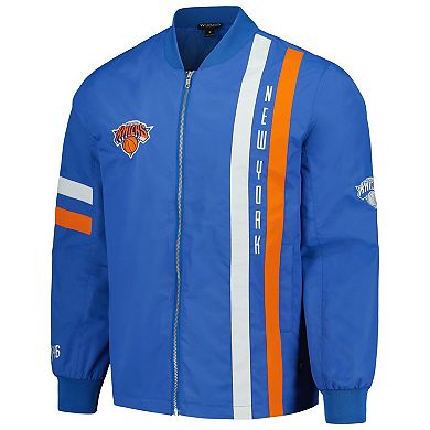 Unisex The Wild Collective Blue New York Knicks Stitch Applique Full-Zip Bomber Jacket