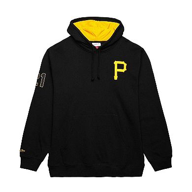 Men's Mitchell & Ness Roberto Clemente Black Pittsburgh Pirates Vintage Logo Name & Number Pullover Hoodie