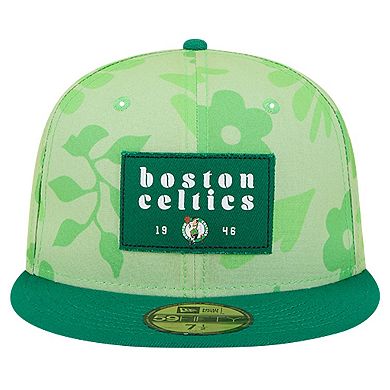 Men's New Era Kelly Green Boston Celtics Palm Fronds 2-Tone 59FIFTY Fitted Hat