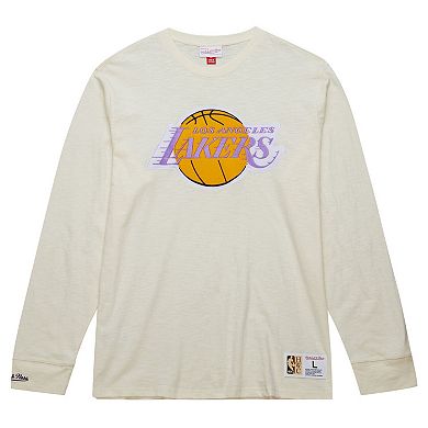 Men's Mitchell & Ness Cream Los Angeles Lakers Hardwood Classics Vintage Long Sleeve T-Shirt