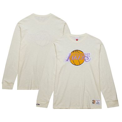 Men's Mitchell & Ness Cream Los Angeles Lakers Hardwood Classics Vintage Long Sleeve T-Shirt