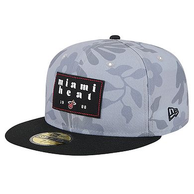 Men's New Era Gray Miami Heat Palm Fronds 2-Tone 59FIFTY Fitted Hat