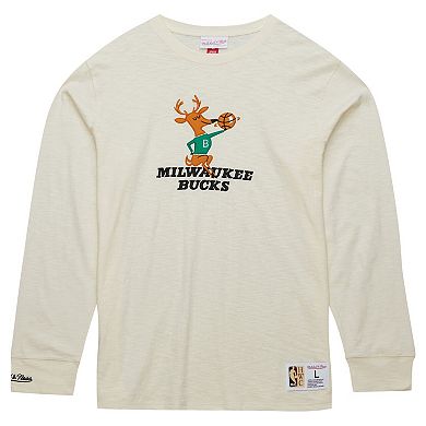 Men's Mitchell & Ness Cream Milwaukee Bucks Hardwood Classics Vintage Long Sleeve T-Shirt