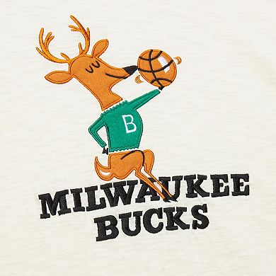 Men's Mitchell & Ness Cream Milwaukee Bucks Hardwood Classics Vintage Long Sleeve T-Shirt