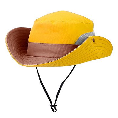 Women's, Yellow, Packable Ponytail Mesh Summer Sun Bucket Hats