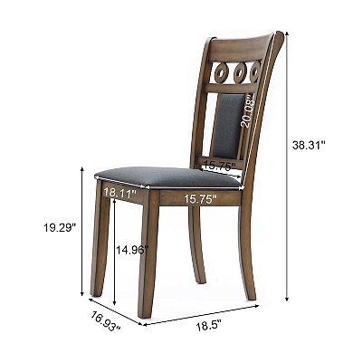 LuxenHome Modern Farmhouse Natural Rubberwood Upholstered Gray Dining Chair, Set Of 2