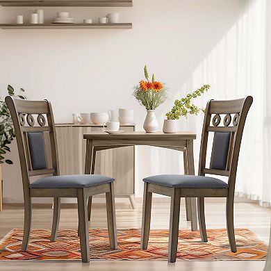 LuxenHome Modern Farmhouse Natural Rubberwood Upholstered Gray Dining Chair, Set Of 2