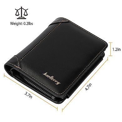 Men's, Black, Trifold Clutch Leather Wallet With 14 Credit Card Slots And Id Window