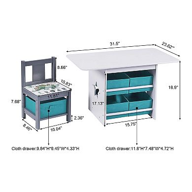 LuxenHome Kids Art Play Activity Table And Chair Set With Storage Baskets, Blue & Gray