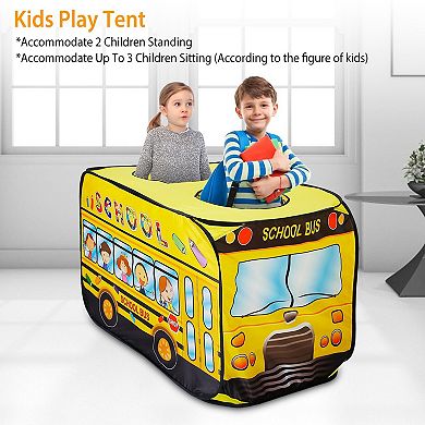 Kids, Yellow, Play Tent Foldable Pop-up School Bus With Carry Bag