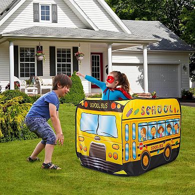 Kids, Yellow, Play Tent Foldable Pop-up School Bus With Carry Bag