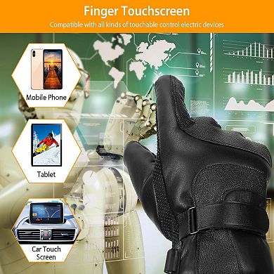 Black, Usb Heated Gloves Touchscreen, Windproof Leather For Winter Warmth