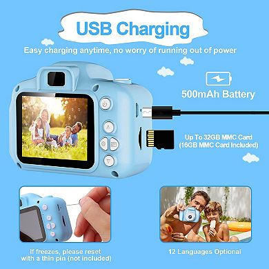 Kid's, Digital Camera 2.0' Screen, 12mp, 1080p Fhd Video Camera With Games