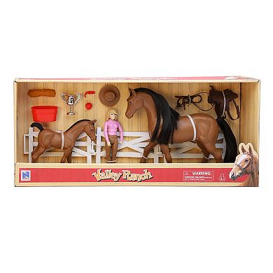 New Ray Valley Ranch 1:9 Scale Horse 12-Piece Playset - Brown