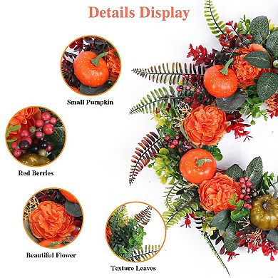 17.71'', Autumn Wreath With Pumpkin And Mixed Fall Decor