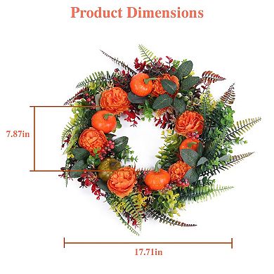 17.71'', Autumn Wreath With Pumpkin And Mixed Fall Decor