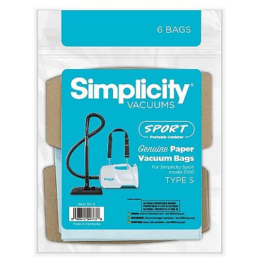 Simplicity Vacuums S100 Sport Paper Dust Bags 6-Pack