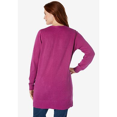 Woman Within Women's Plus Size Perfect Longer-length Cotton Cardigan