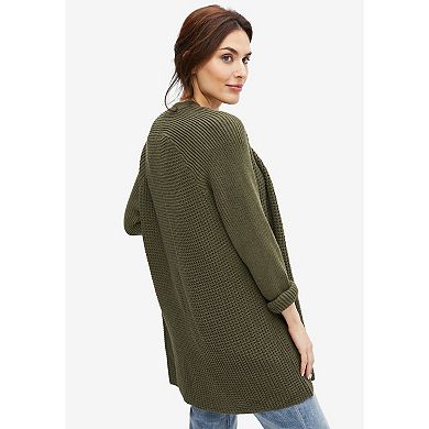 Ellos Women's Plus Size Open Front Waffle Cardigan