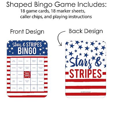 Big Dot Of Happiness Stars & Stripes - Bar Bingo Patriotic Party - Shaped Bingo Game - 18 Ct