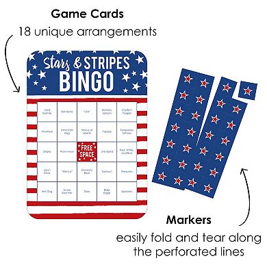 Big Dot Of Happiness Stars & Stripes - Bar Bingo Patriotic Party - Shaped Bingo Game - 18 Ct