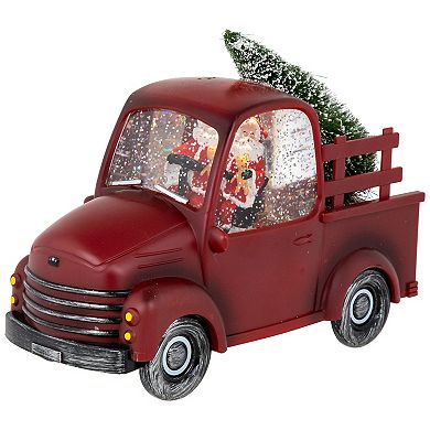 Northlight LED Lighted Santa in Red Retro Truck with Christmas Tree Snow Globe