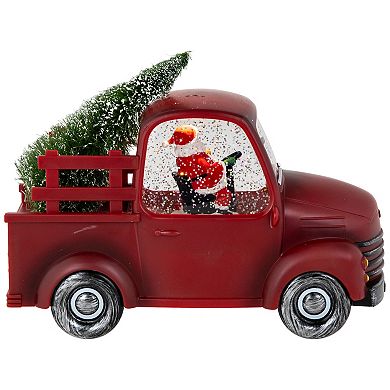 Northlight LED Lighted Santa in Red Retro Truck with Christmas Tree Snow Globe