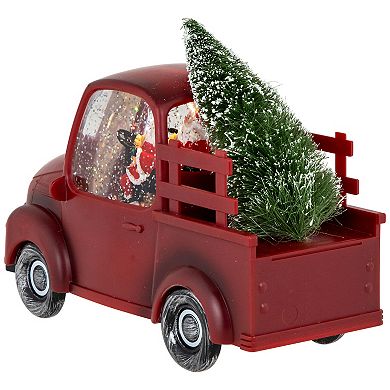 Northlight LED Lighted Santa in Red Retro Truck with Christmas Tree Snow Globe