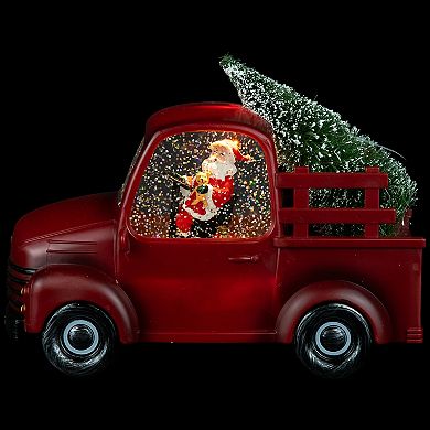 Northlight LED Lighted Santa in Red Retro Truck with Christmas Tree Snow Globe