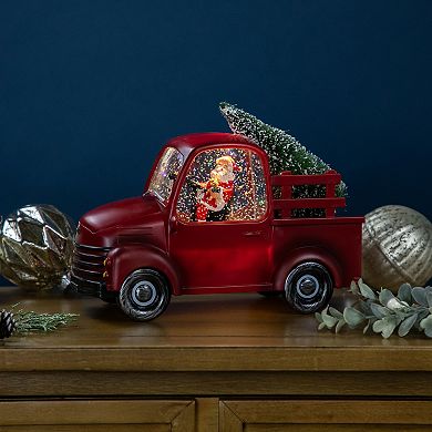 Northlight LED Lighted Santa in Red Retro Truck with Christmas Tree Snow Globe