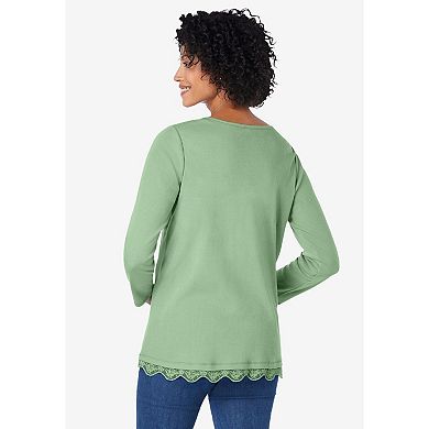 Woman Within Women's Plus Size Layered-look Lace Trim Tee