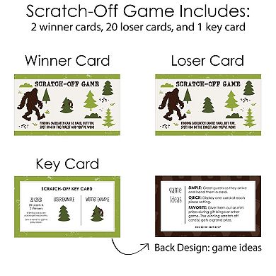 Big Dot Of Happiness Sasquatch Crossing - Bigfoot Party Game Scratch Off Cards - 22 Ct